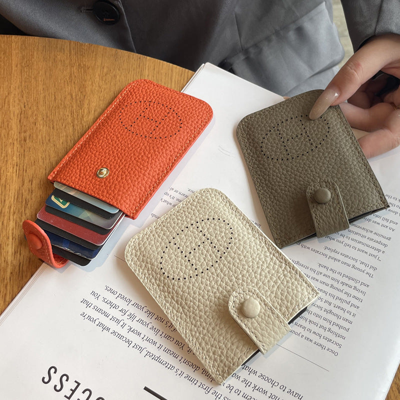 Women's Exquisite Simple First Layer Cowhide Pull-out Card Holder