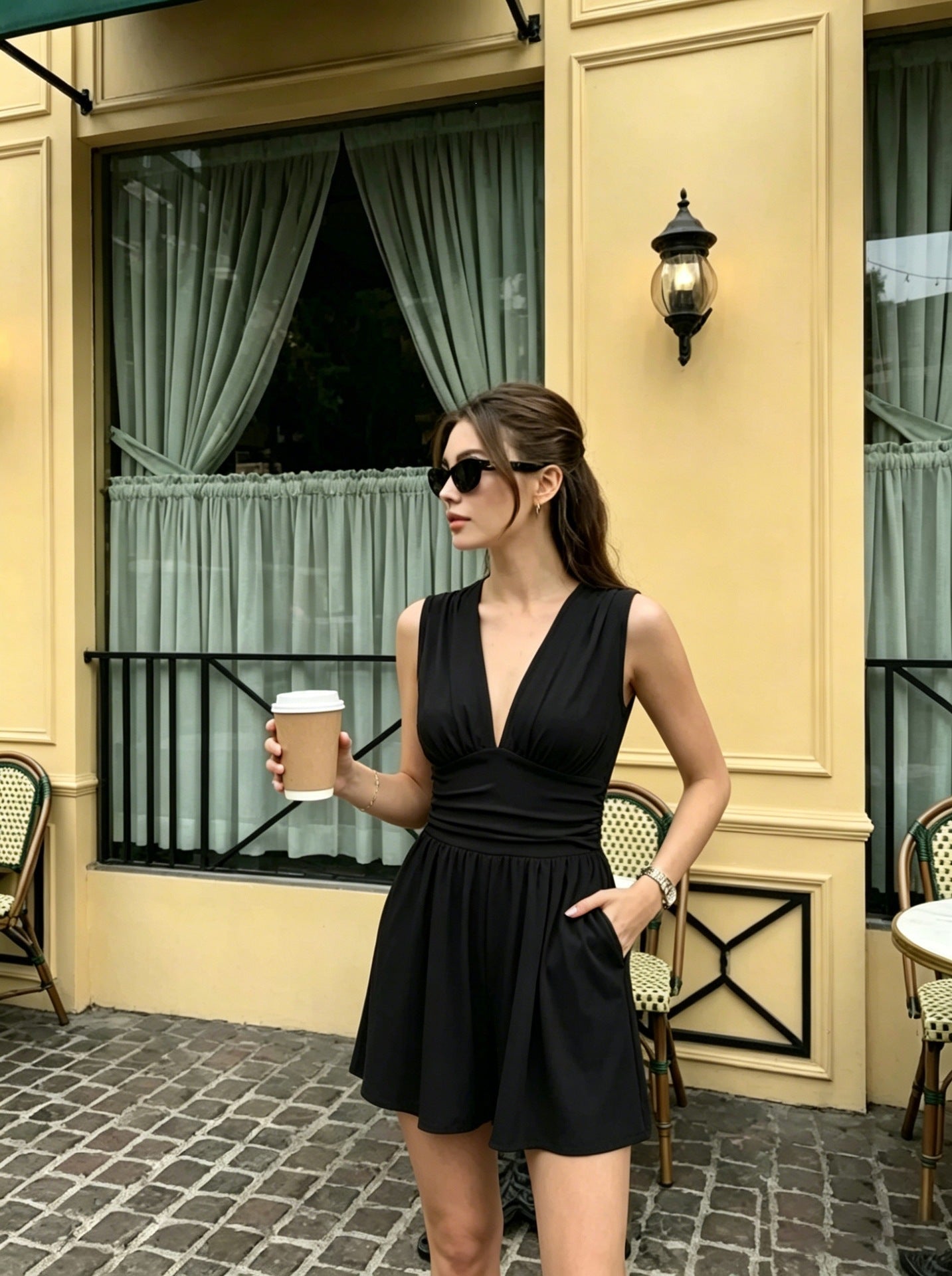 Women's Casual Deep V Stretch Sleeveless Summer Tight Waist Jumpsuits