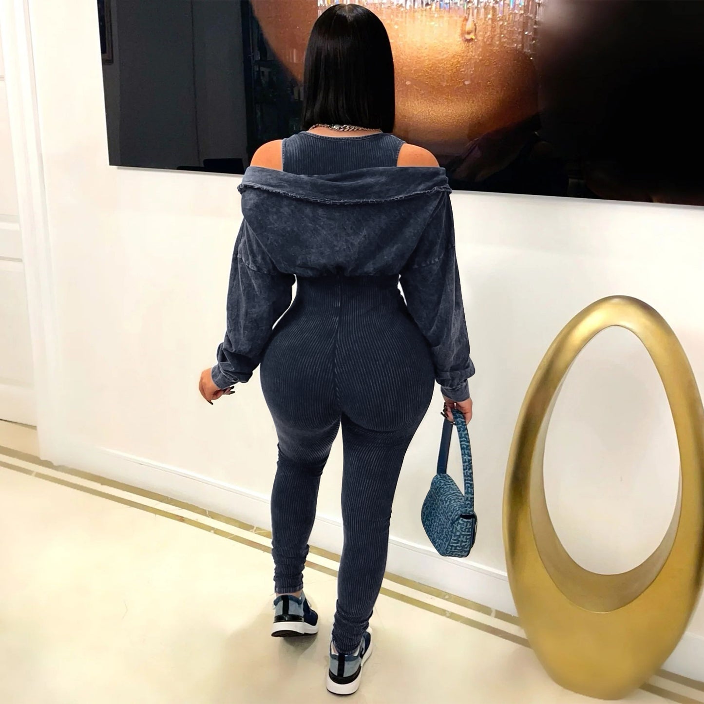 Women's Fashion Wear Washed Old Sexy Cold-shoulder Jumpsuits