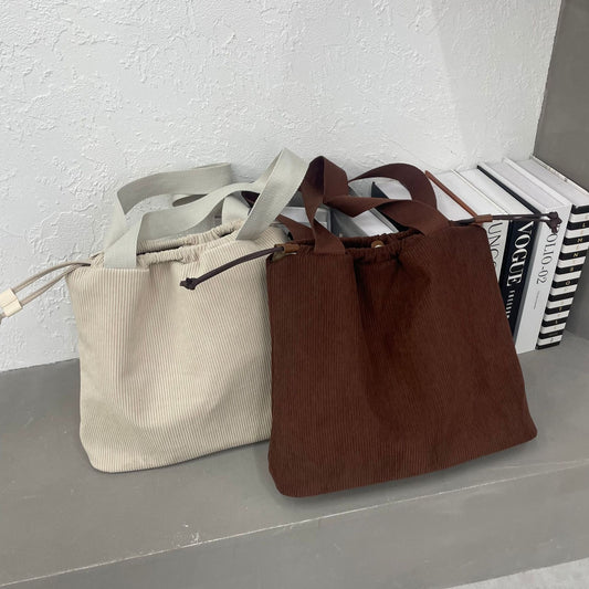 Corduroy Solid Color Simple Large Capacity Shoulder Bags