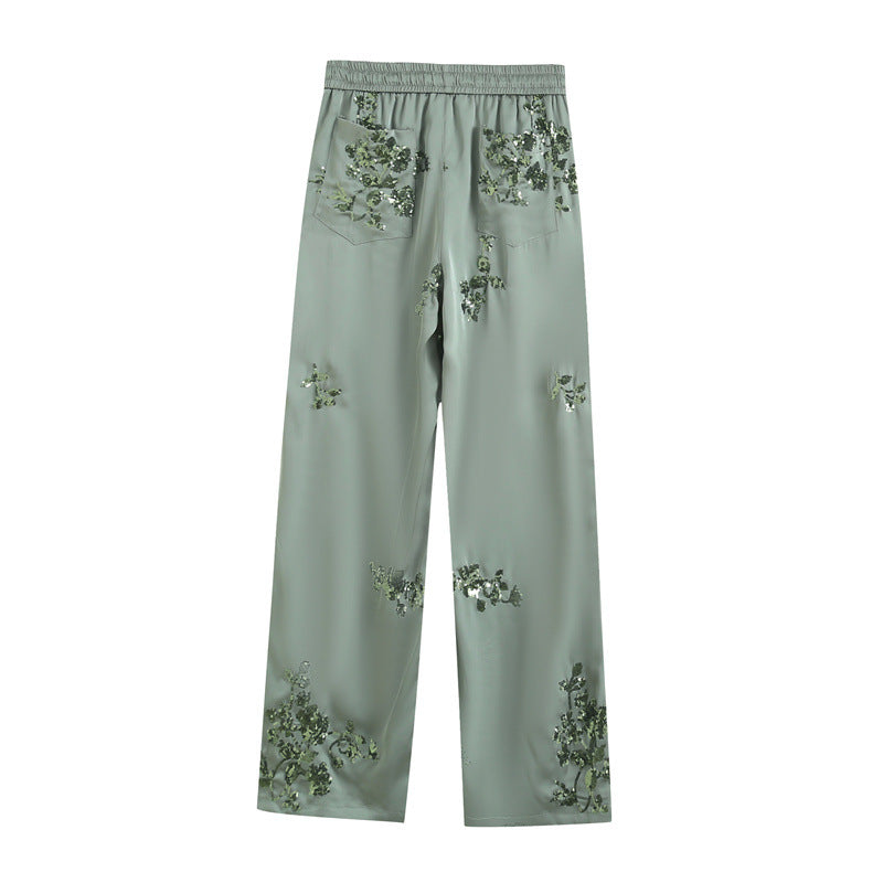 Women's Sequin Embroidery Loose Shirt Trousers Two-piece Suits