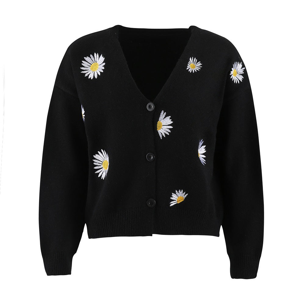 Women's Knitted Single-breasted King Whyte Embroidered Sweaters