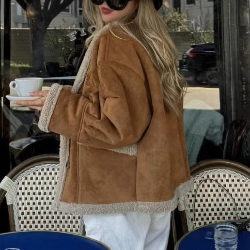 Women's Colors Fur Integrated Lamb Wool Thick Coats