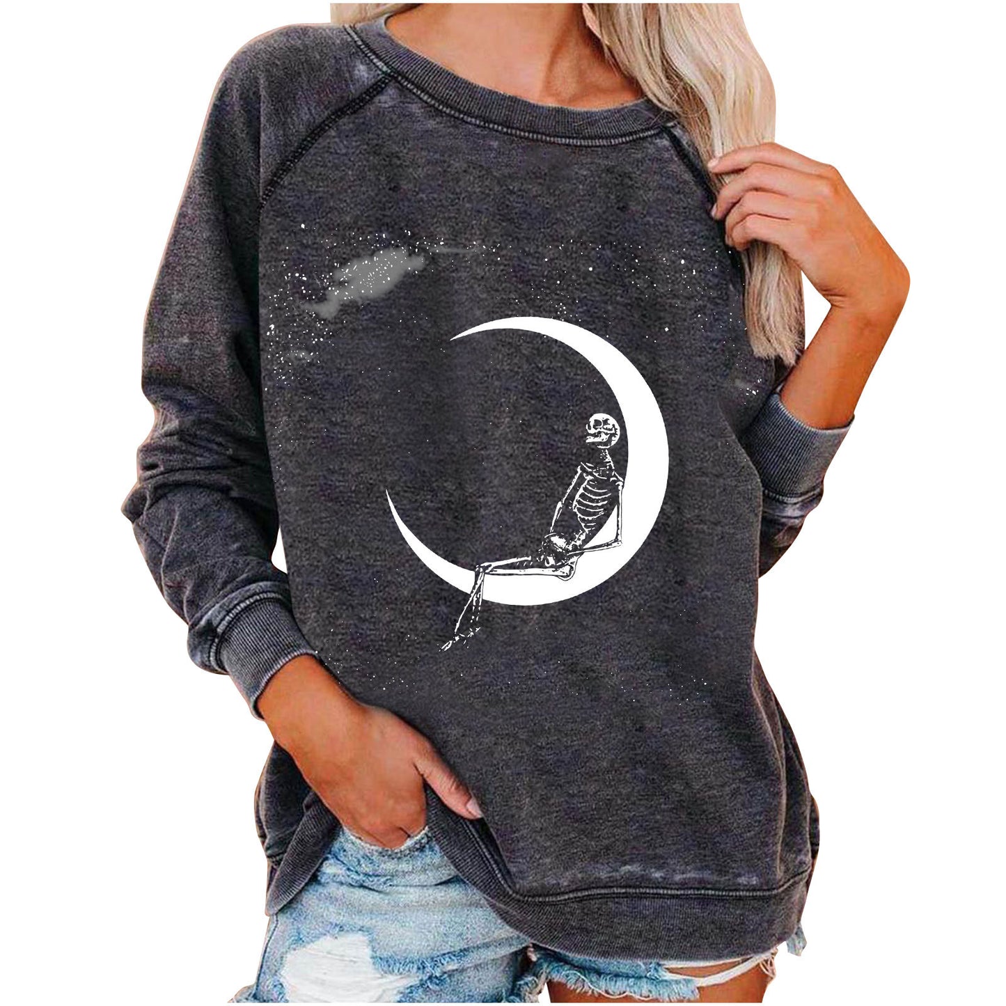Women's Winter Loose Halloween Skull Funny Printed Women's Sweater, Sweater