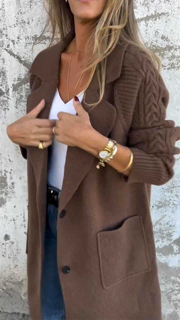 Women's Twist Knit Stitching Lapel Large Coats