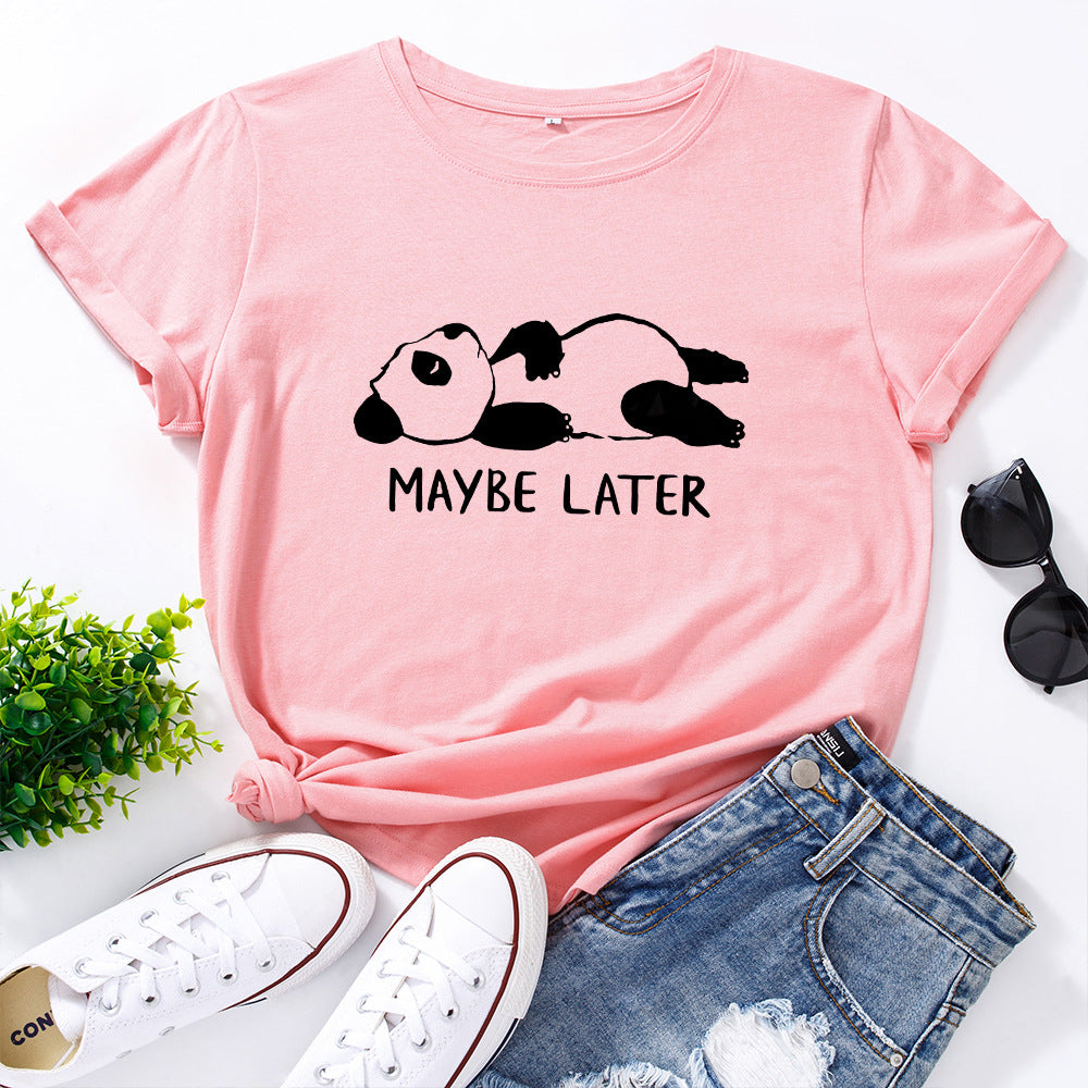 Women's Leisure Panda Printing Loose Round Neck Shorts