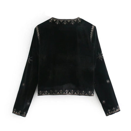 Women's Fashion Casual Chinese Embroidery Silk Veet Coats