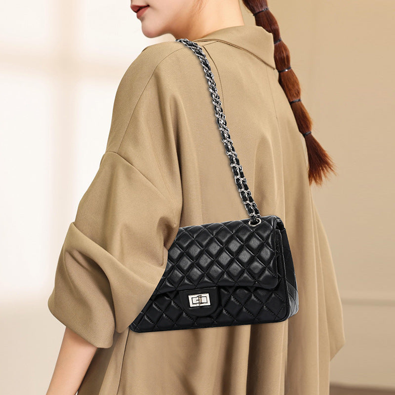 Women's Sheepskin Fashion Commuter Underarm Diamond Plaid Bags