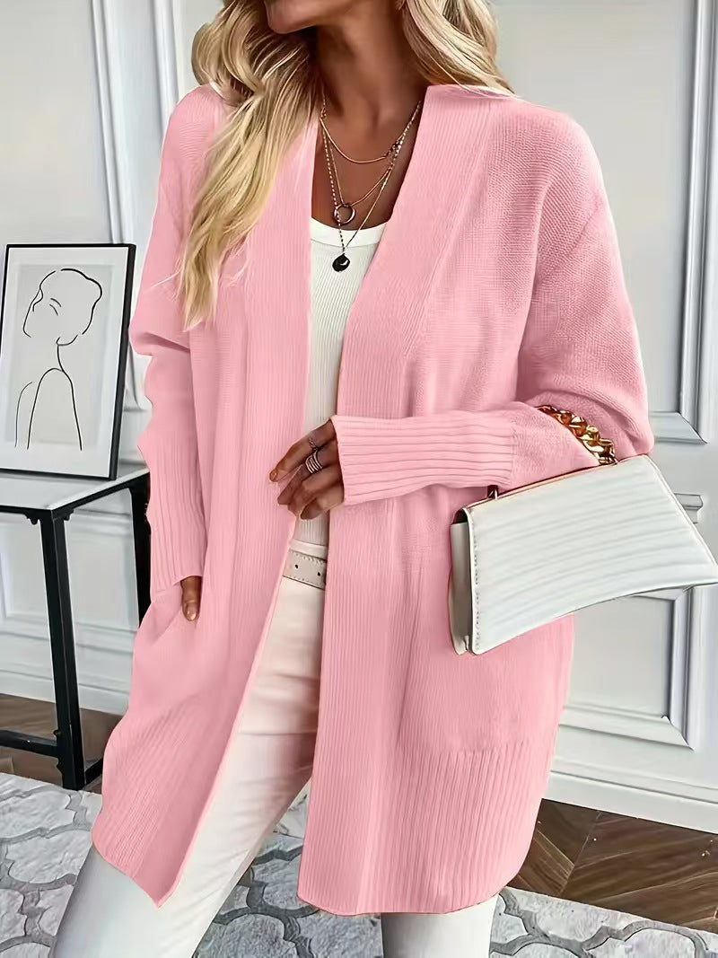 Women's Solid Color Pocket Casual Simple Knitting Sweaters