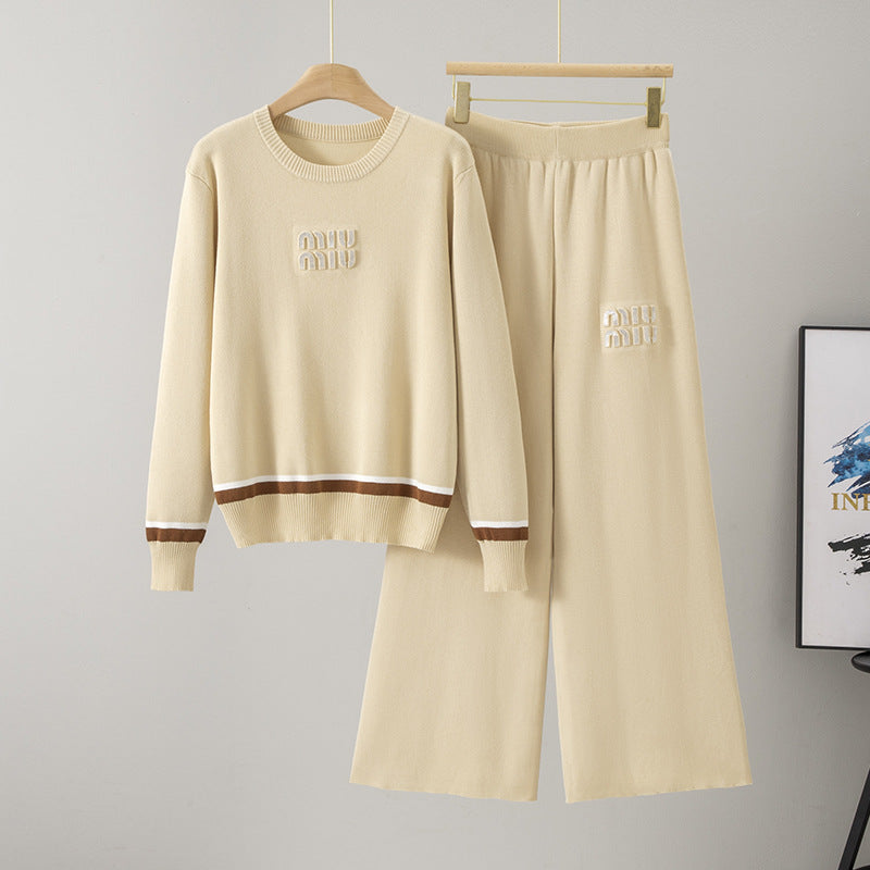 Women's Round Neck Knitted Two-piece Fashion Loose Suits