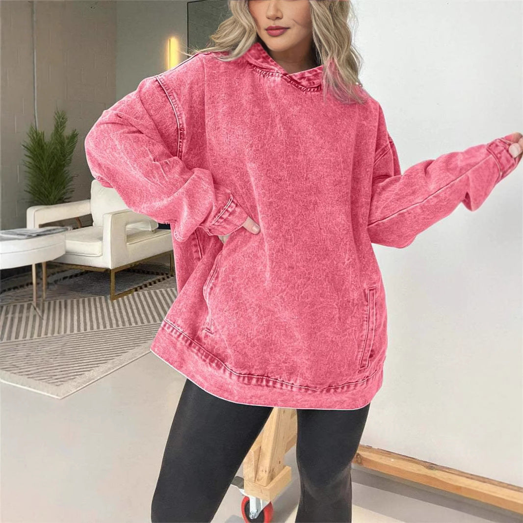 Women's Loose Hooded Pullover Denim Hoodie Sweaters