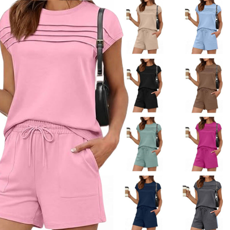 Women's Summer Stripes Solid Color For Fashion Casual Suit