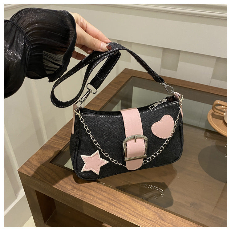 Five-pointed Star One Female Denim Autumn Shoulder Bags