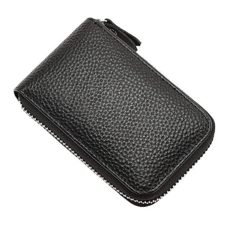 Fashion Solid Color Lychee Pattern Male Card Holder