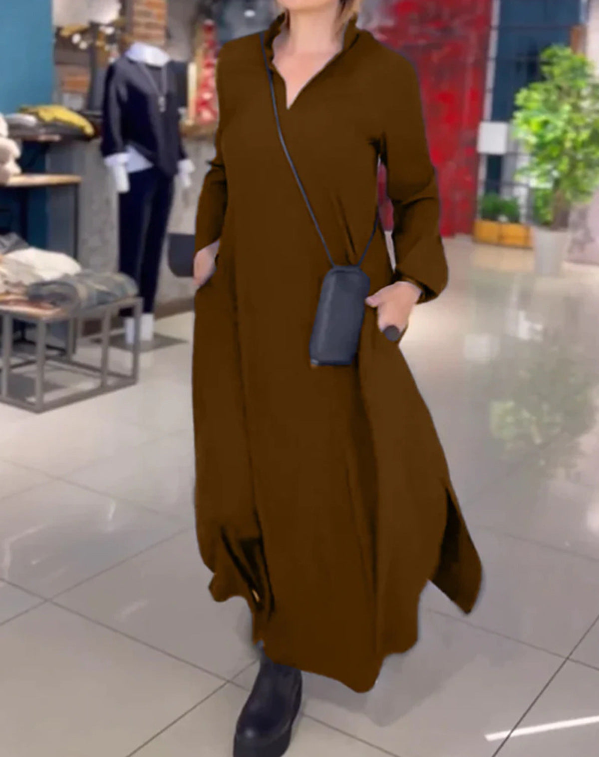 Women's Casual Loose Solid Color Pullover Long Dress