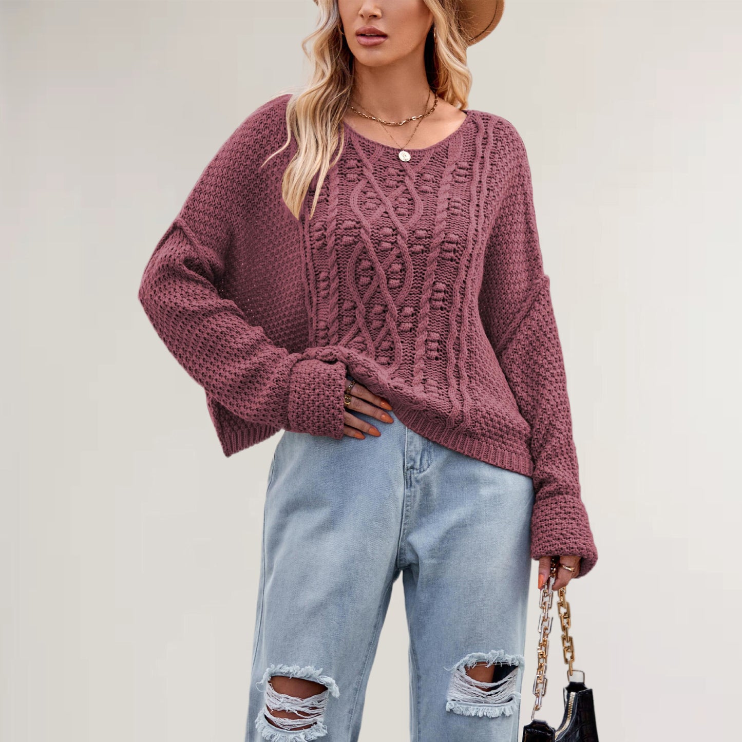 Women's Round Neck Twisted String Twist Specializing Sweaters