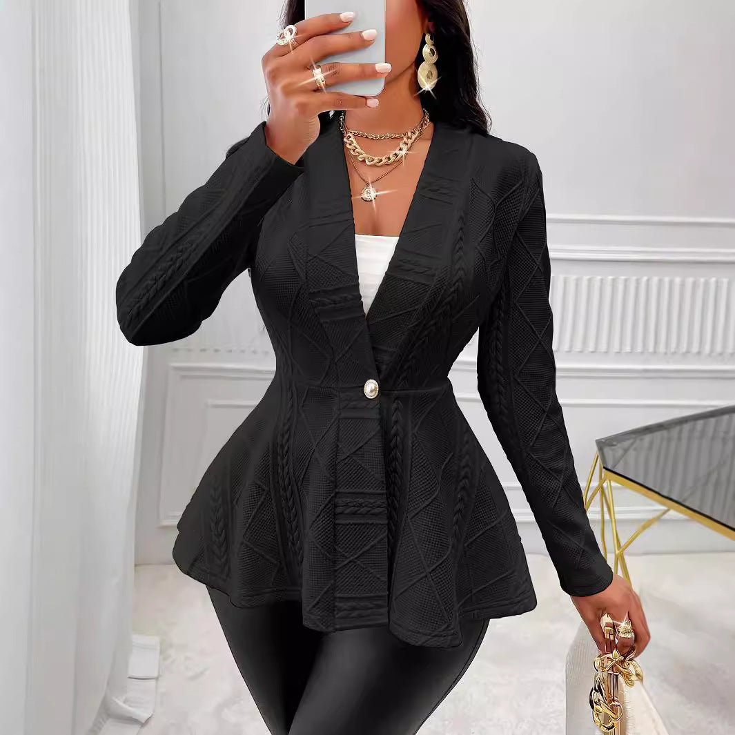 Women's Pure Color Thickened One Button Jacquard Small Suit