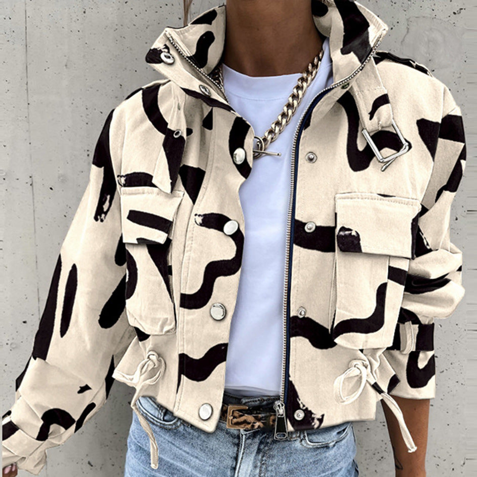 Women's Versatile Printed Casual Long Sleeve Coats