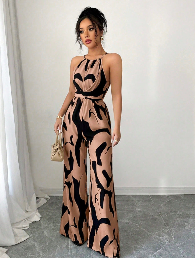 Women's Milk Pattern Halter Spaghetti Straps Backless Women's Jumpsuit/clothing