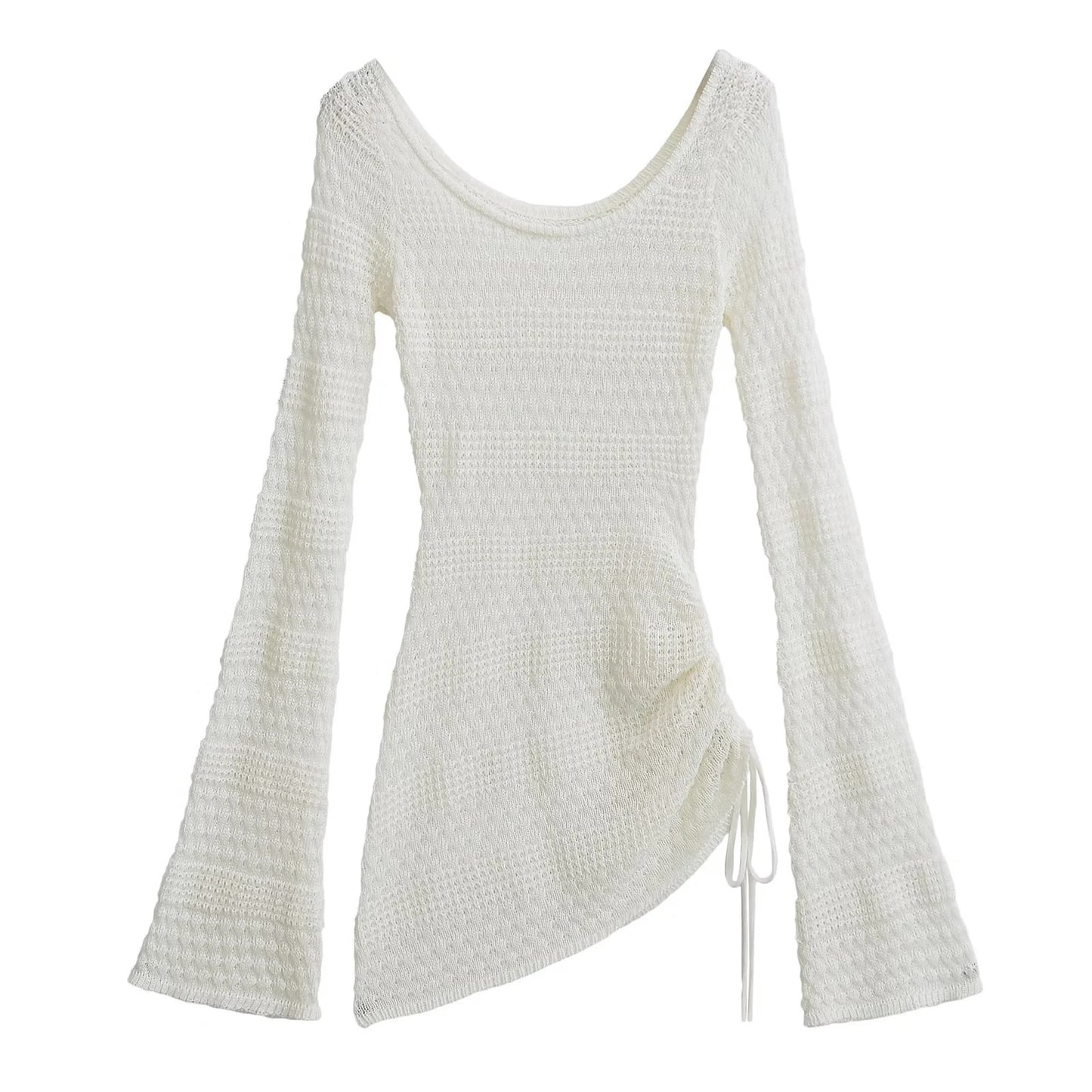 Idle Style Scoop Hollow Out Flare Sleeve Female Tops