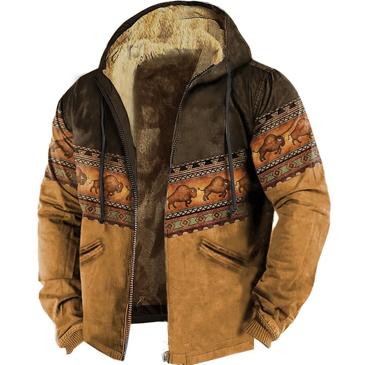 Fleece-lined Thickened Ethnic Style Zipper Pocket Coats