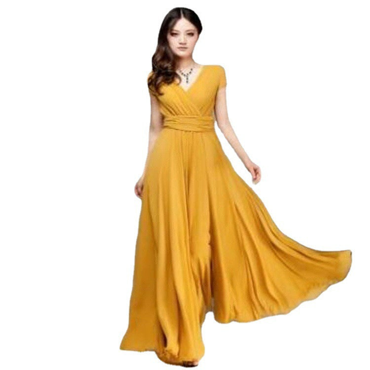 Sleeve Bohemian Chiffon Waist Dress Gown Dresses
