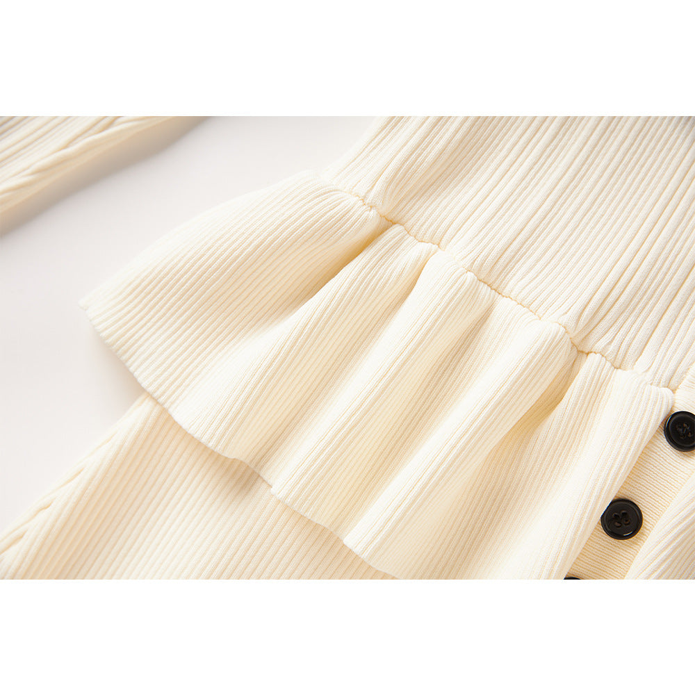 Autumn Round Neck Knitted Dress Elegant Dresses