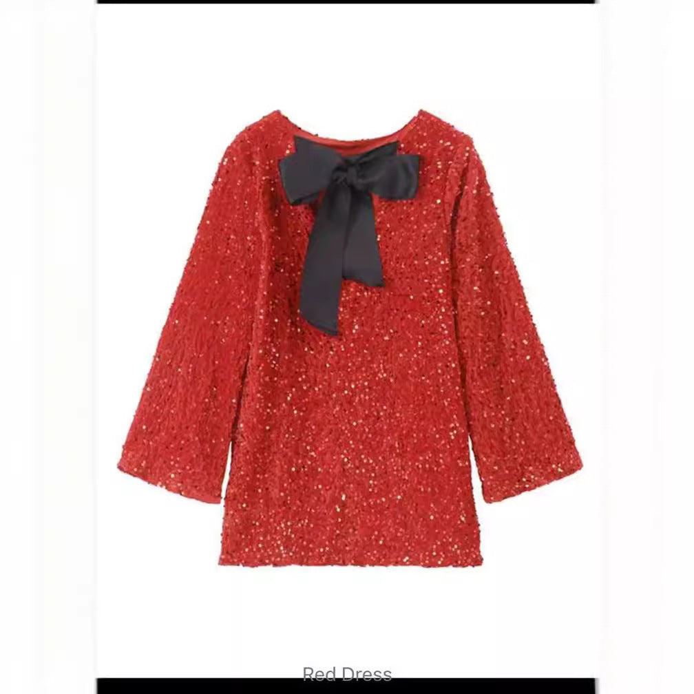 Women's Round Neck Long Sleeve Loose Sequins Glitter Backless Plus Size