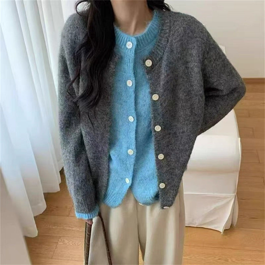 Women's Round Neck Fake Two Pieces Soft Knitwear