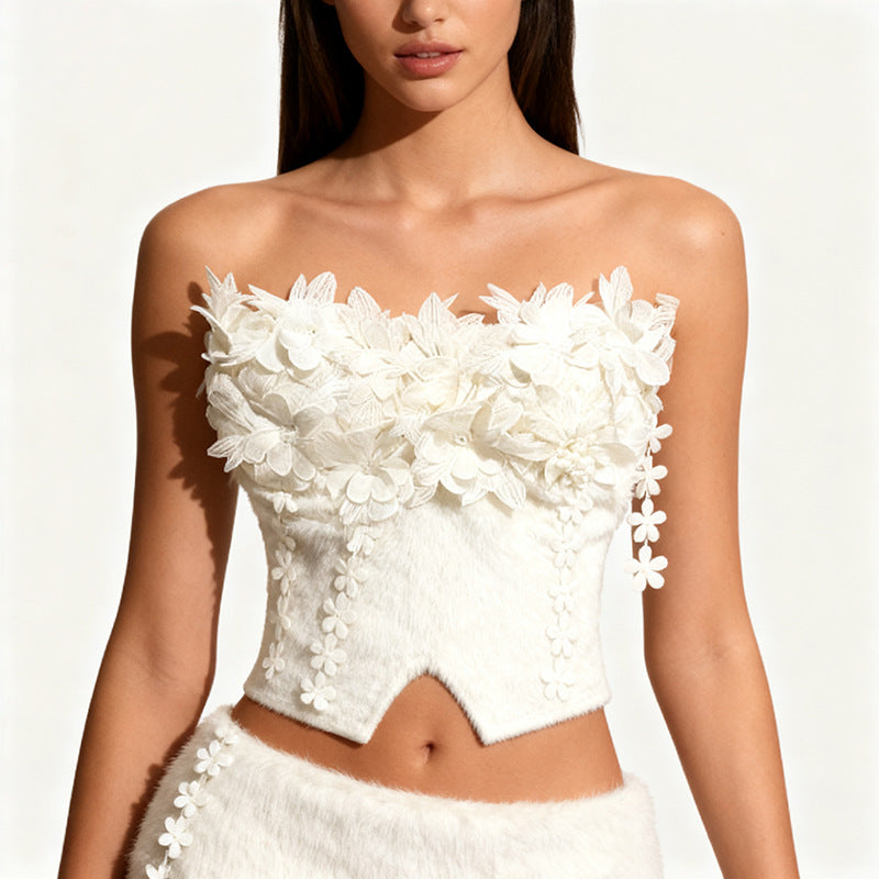 Women's French Style Temperament Pure Color Autumn High-grade Three-dimensional Flower Tops