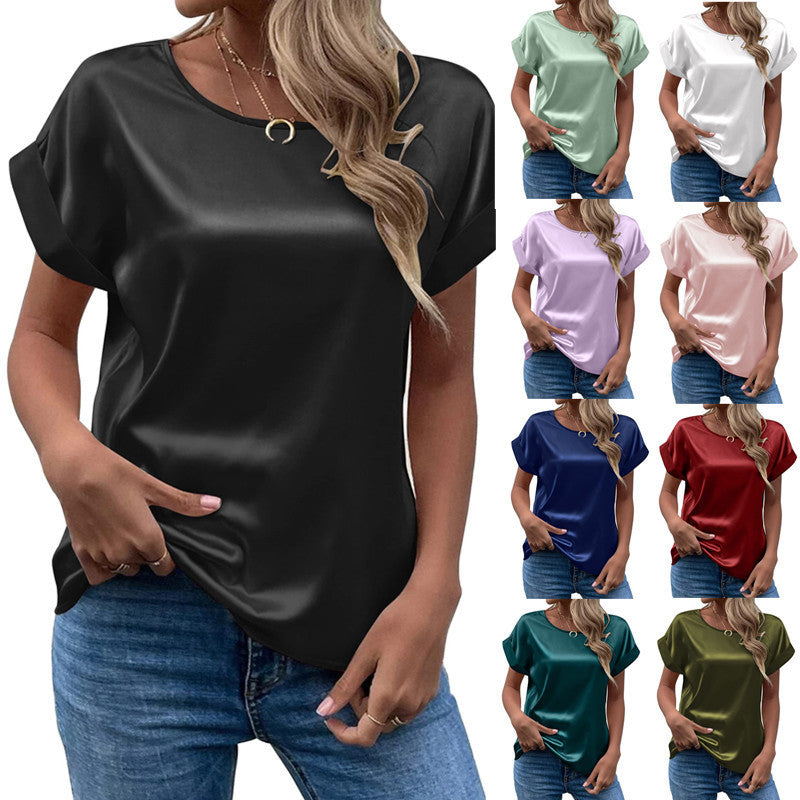 Women's Short-sleeved Satin Shirt Loose-fitting Casual Women's T-shirt