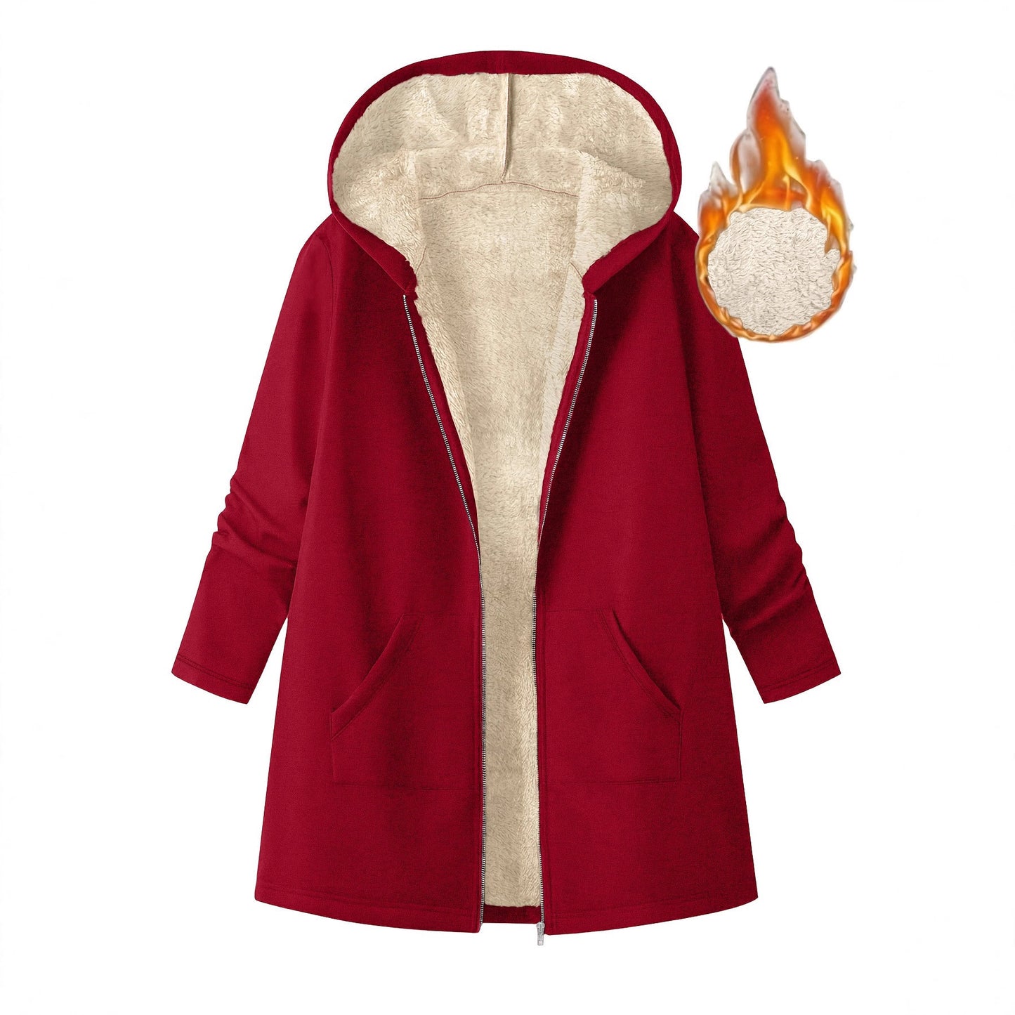 Mid-length Hooded Solid Color With Fur Coats