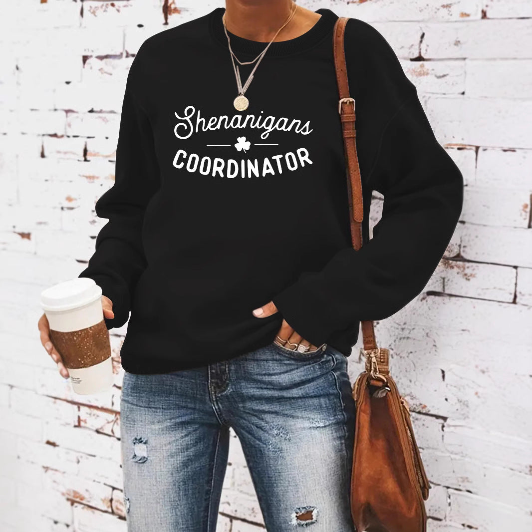 Women's Casual Long-sleeved Round Neck St. Day Printed Pullover Women's Sweater, Sweater