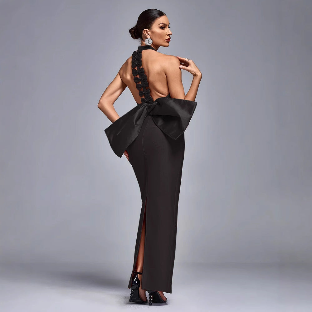 Women's Plaid Big Bow Slim Fit Bandage Dresses