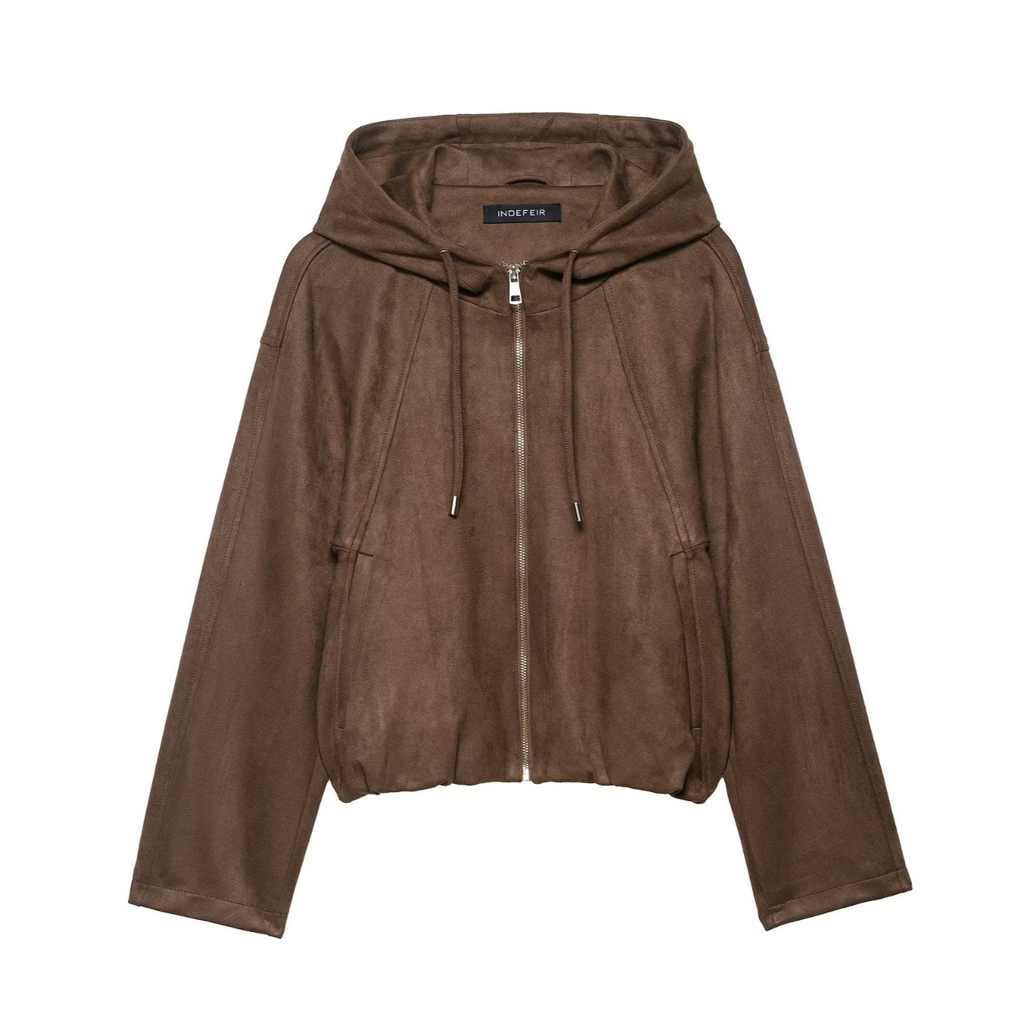 Women's Autumn Hooded Suede Effect Bomber Coats
