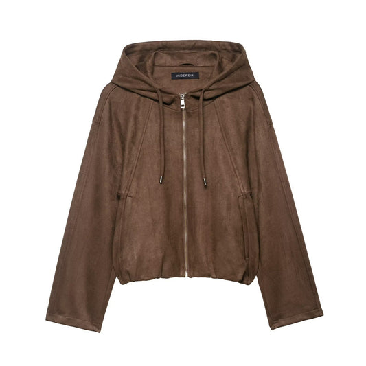 Women's Autumn Hooded Suede Effect Bomber Coats