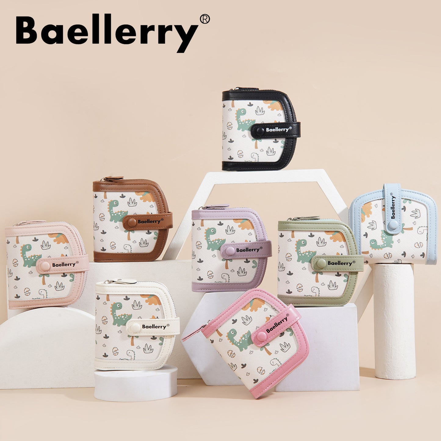 Women's Short Cute Cartoon Dinosaur Multiple Slots Ladies Wallets