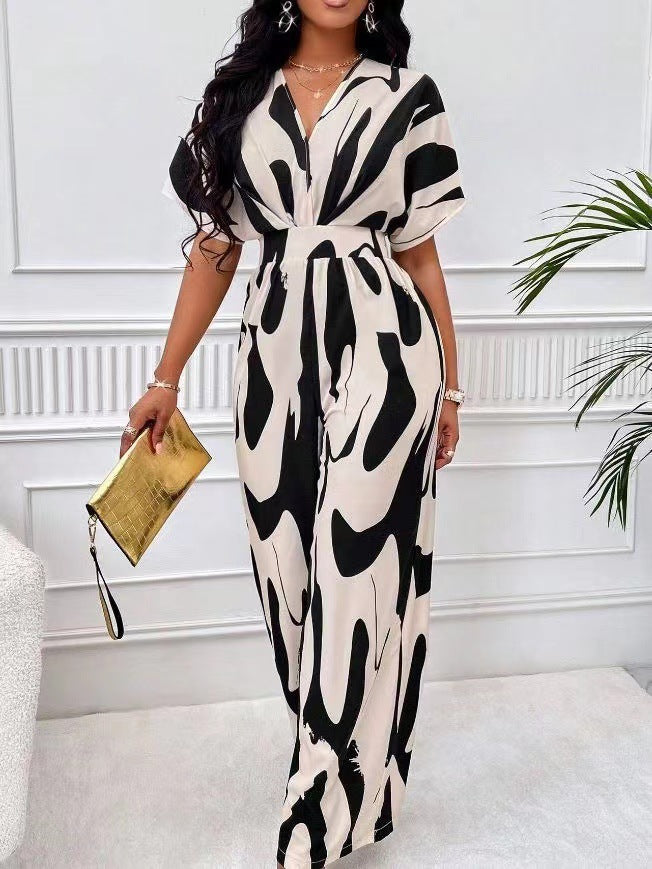 Women's Elegant Printed Batwing Sleeve Width Women's Jumpsuit/clothing