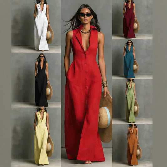 Classic Stylish Summer Breasted Sleeveless Collar Dress