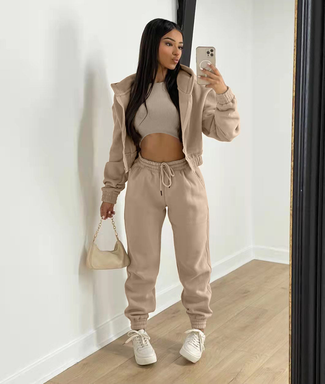 Women's Brushed Hoody Hooded Sports Casual Set Suits