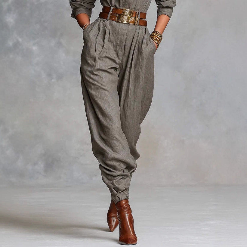 Women's Stylish Shirts Collar Pocket Trousers Jumpsuits