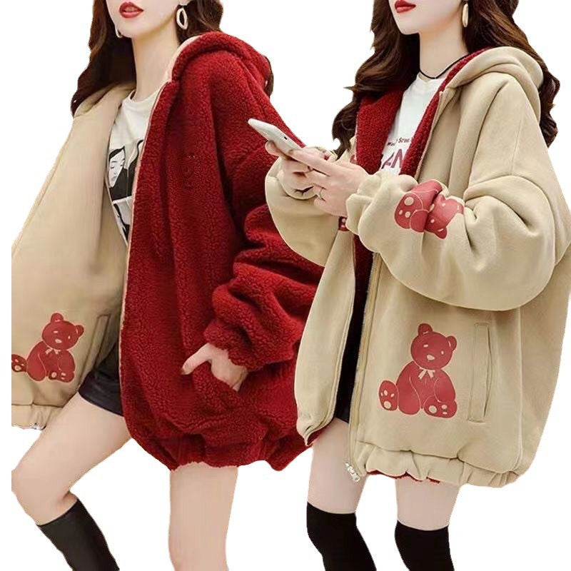Women's Wear Lamb Wool Veet Padded Thickened Korean Coats