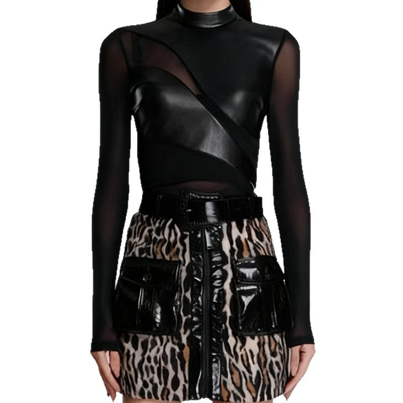 Women's Temperament Long Sleeve Sexy Autumn High-grade Stitching Slim Fit Tops
