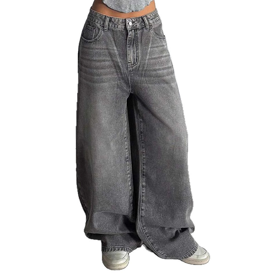 Fashion Retro Straight Loose High Waist Wide Leg Casual Trousers Women's Jeans