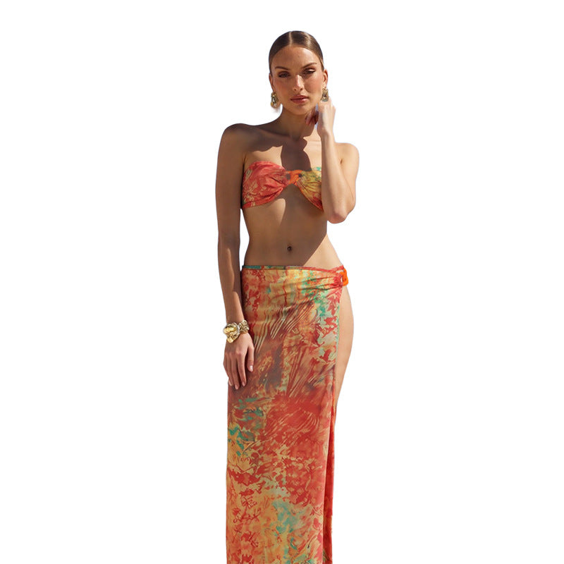 Women's Fashion Sexy Tube Split Long Bikini Suits