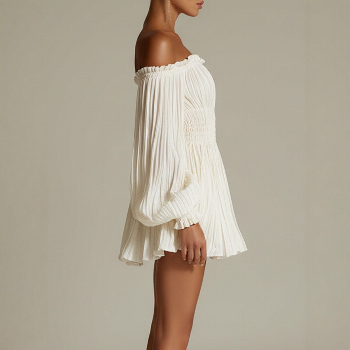 Unique Women's Pleated Slimming Long Sleeve Dress