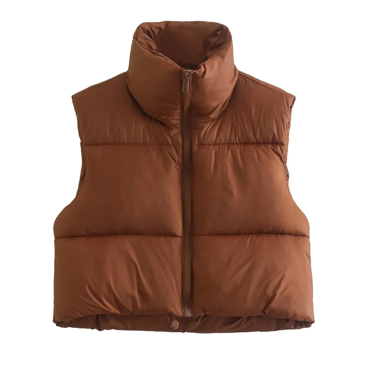 Sleeveless Zipped Stand Collar Cotton Winter Vests