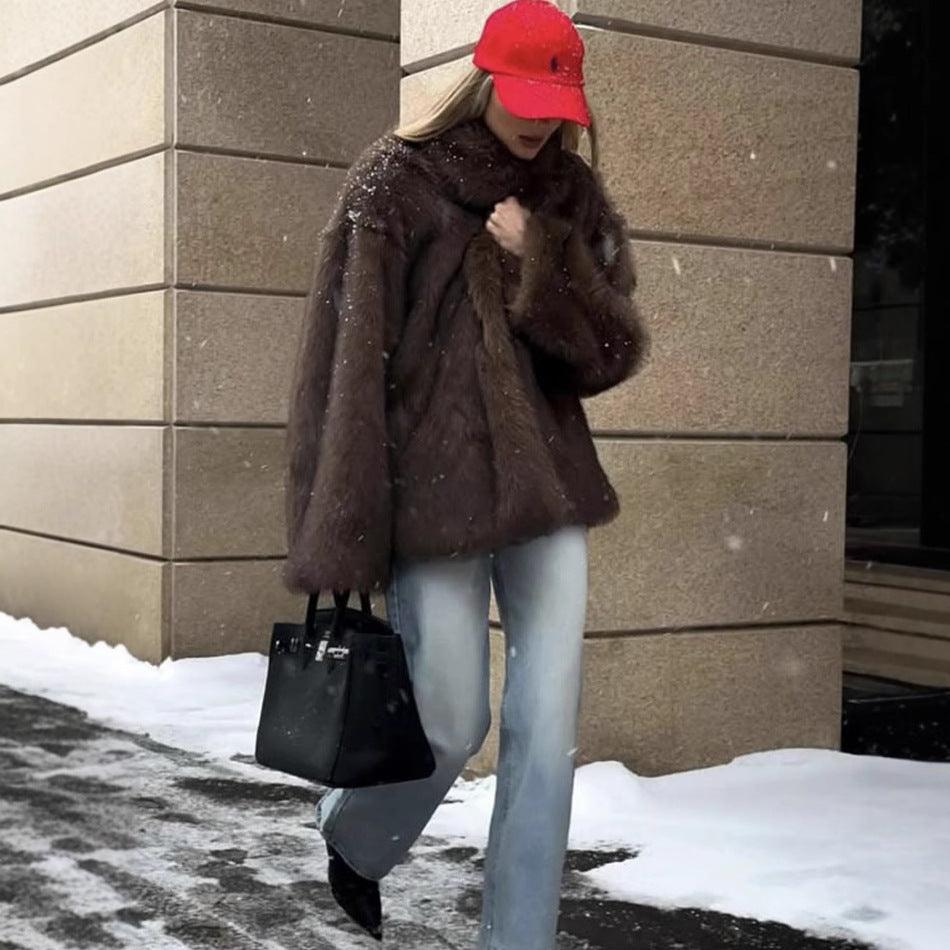 Idle Style Fox Fur Thickened Warm Faux Coats
