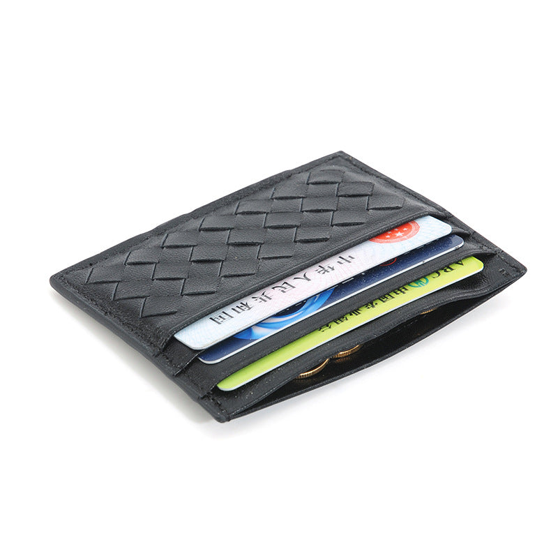 Men's Sheepskin Woven Genuine Leather Multi Portable Card Holder
