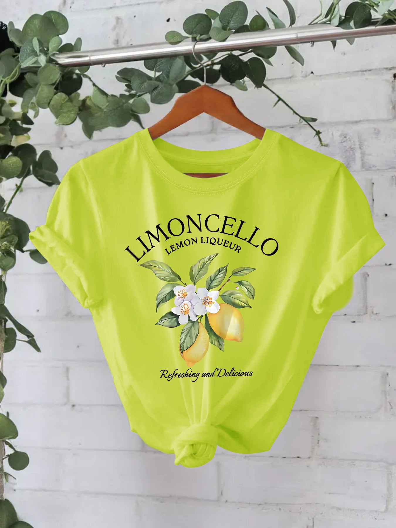Women's Cotton Summer Sleeve Round Neck American Lemon Pattern Printed Shorts